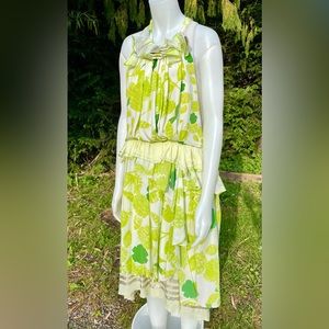 DVF Diane von Furstenberg Cocktail Dress,Size 10 🍋🥝 Silk & Linen EUC